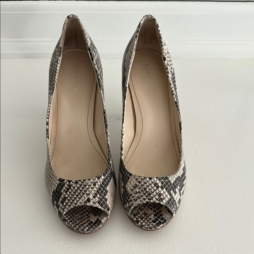 Calvin Klein Black and Cream Peep Toe Heels